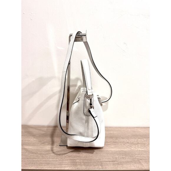 Longchamp Le Roseau Clasp-Detail White Leather Small Bucket Bag - Picture 4 of 13